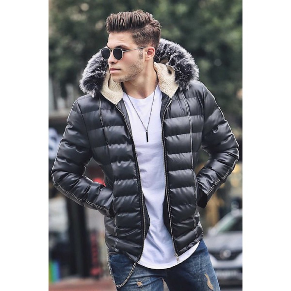 Madmext Siyah Peluş Şişme Mont 9056 Erkek Mont Fiyatı