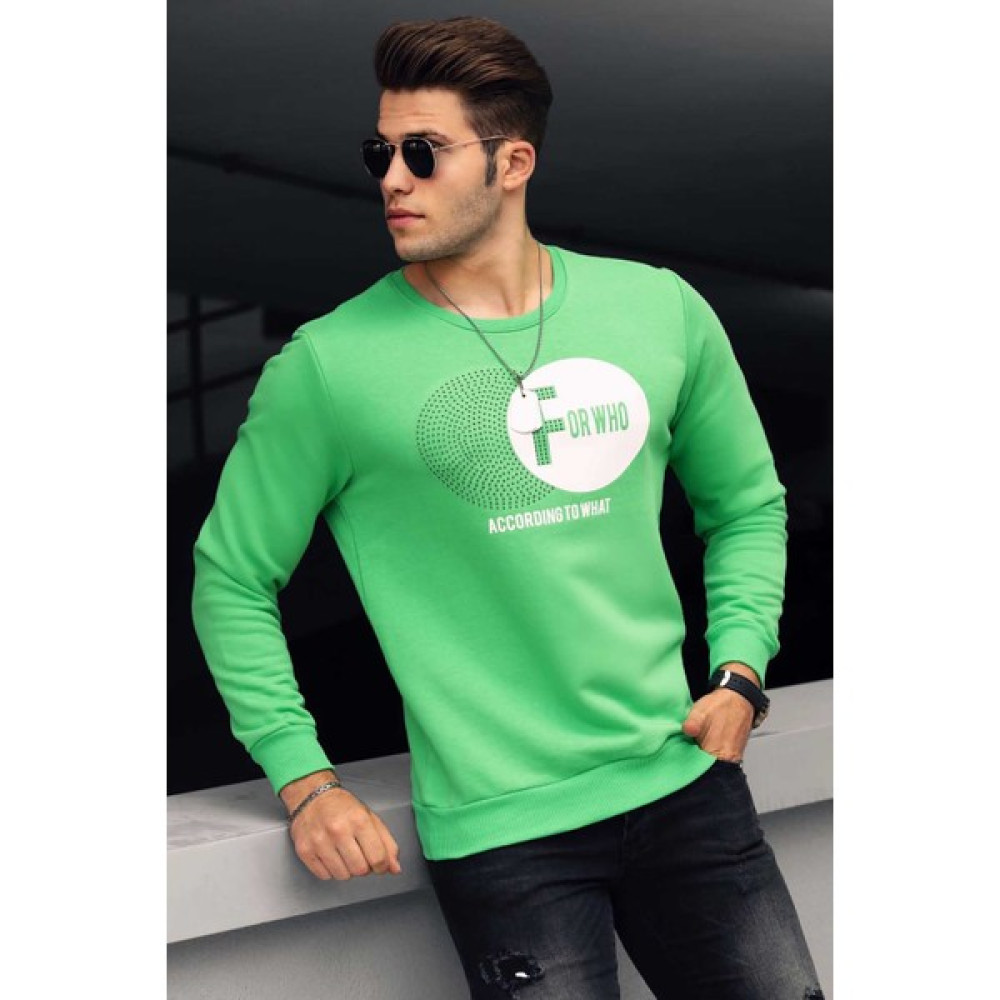 Madmext Yeşil Baskılı Bisiklet Yaka Sweatshirt 4756 Erkek Sweatshirt Fiyatı