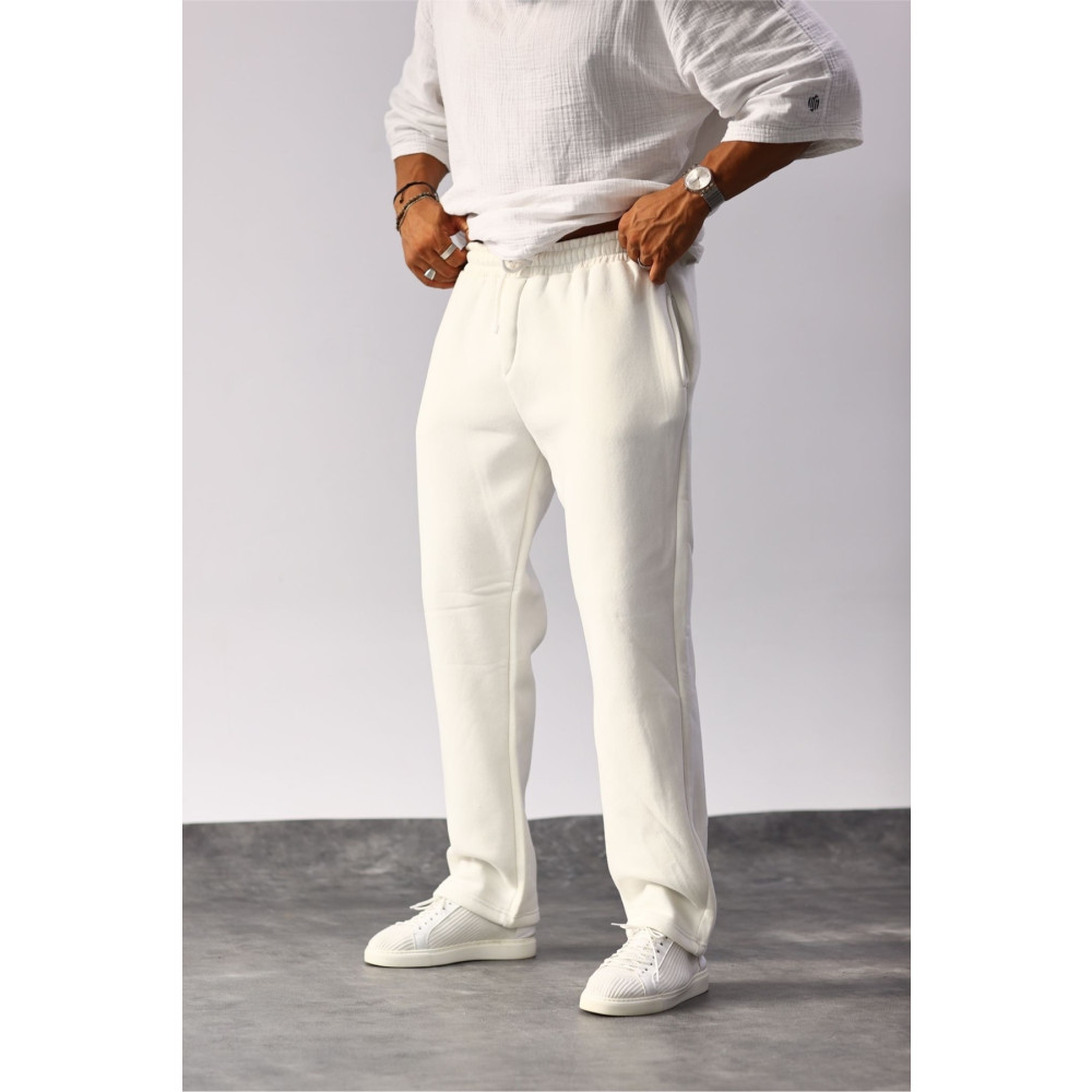 MADZEYMODA Erkek Baggy Kalıp 3 İplik Şardonlu Beyaz Eşofman altı M Beden Kadın Eşofman Fiyatı