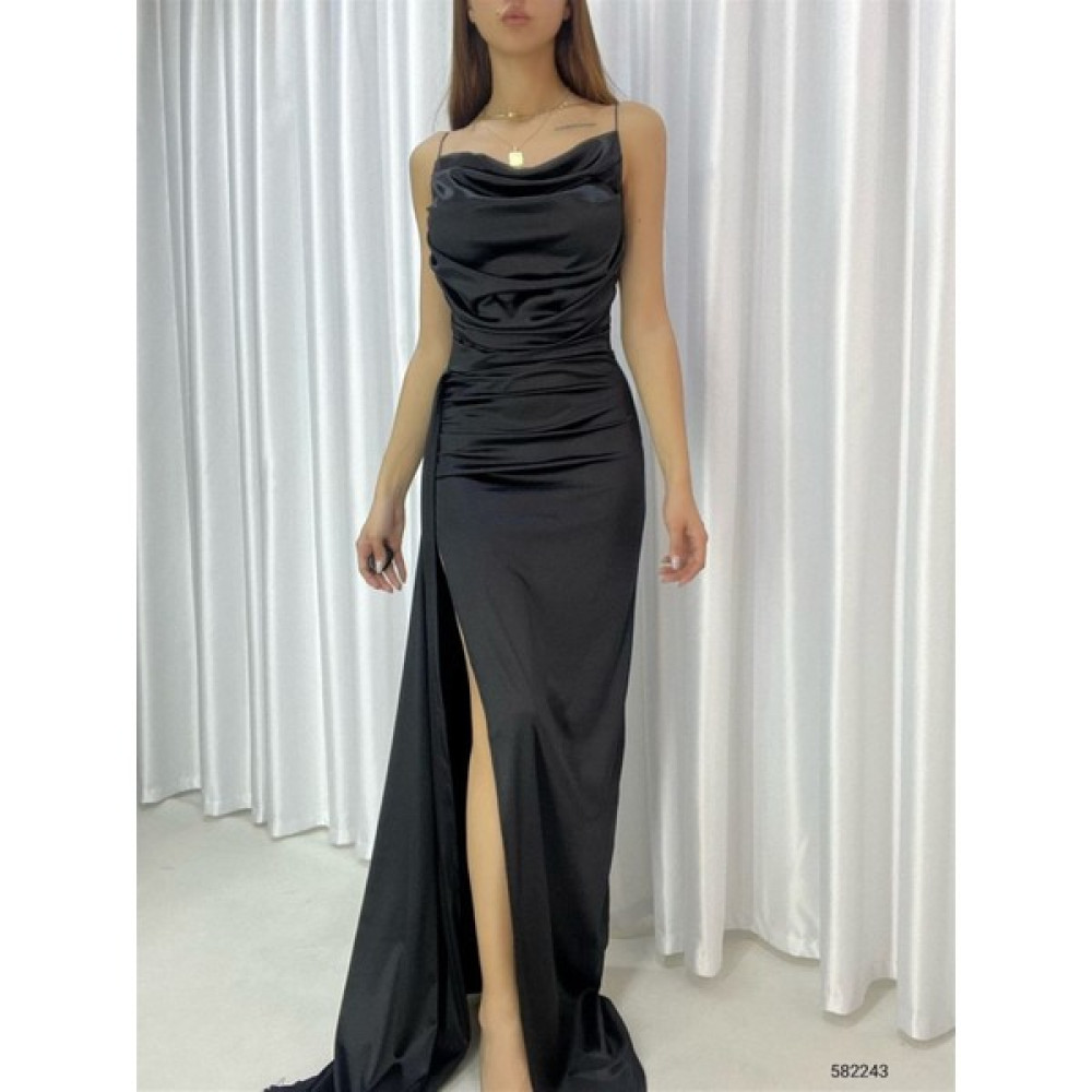 Maf Dress Siyah Saten Ön Pileli Abiye Elbise Elbise Fiyatı