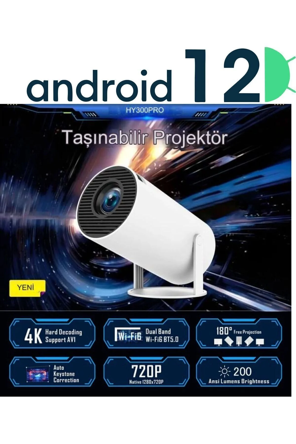 Magcubic HY300Pro Taşınabilir Projektör Ultra HD Projektör Android 12 Yükseltilmiş Güncel Sürüm 200ANSI WiFi" Projeksiyon Fiyatı