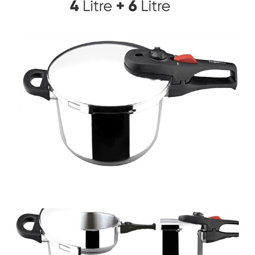 Magefesa Pratik 4 lt + 6 lt Düdüklü Tencere Ortak Kapak +1 Cam Kapak - 4 - 6 L Set - Gümüş Düdüklü Tencereler Fiyatı