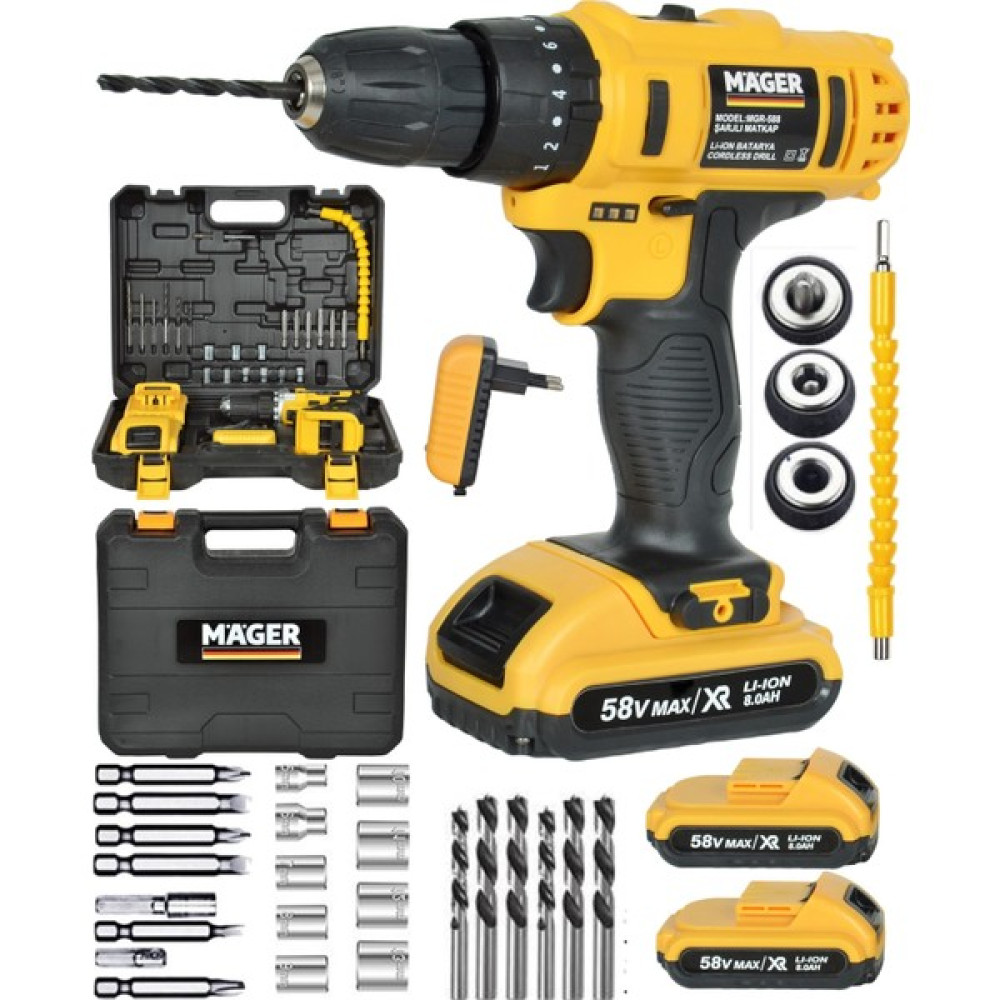Mager 58 Vf 8 Ah Metal Şanzıman Çift Akülü Şarjlı Darbeli Matkap 24 Parça Akülü Vidalama Elektrikli El Aletleri Fiyatı