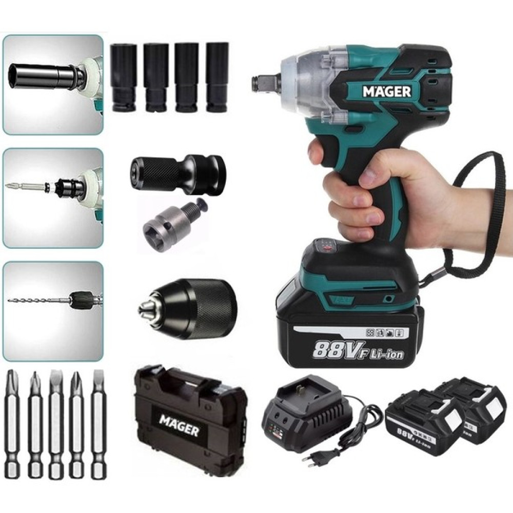 Mager Akülü Somun Sıkma Matkap Full Set Yedek Akülü Çantalı Vidalama Madren Dahil 12 Parça Set Somun Sıkma Makinesi Fiyatı