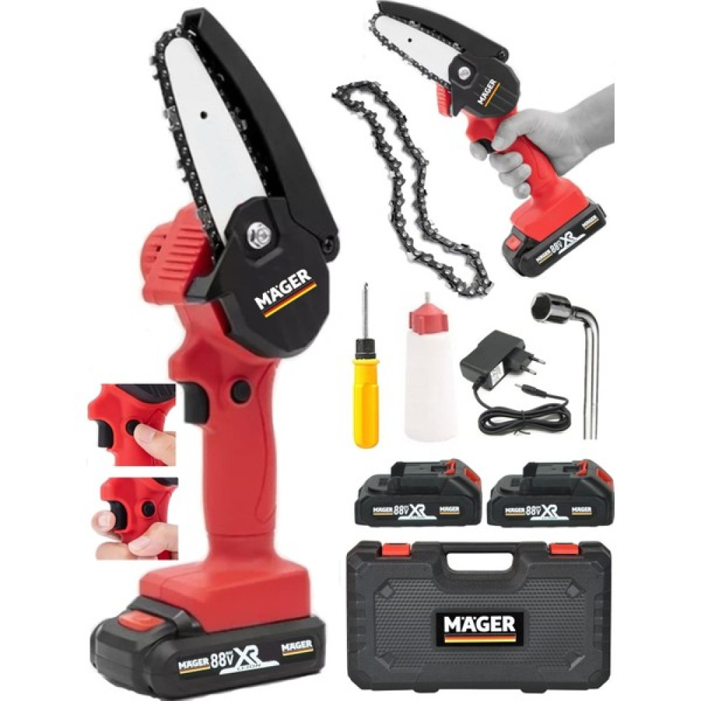 Mager Alman 88 V 10 Ah Çift Akülü Çantalı Şarjlı Dal Ağaç Kesim Budama Bıçkı Makinası Ağaç Kesme Makinesi Fiyatı