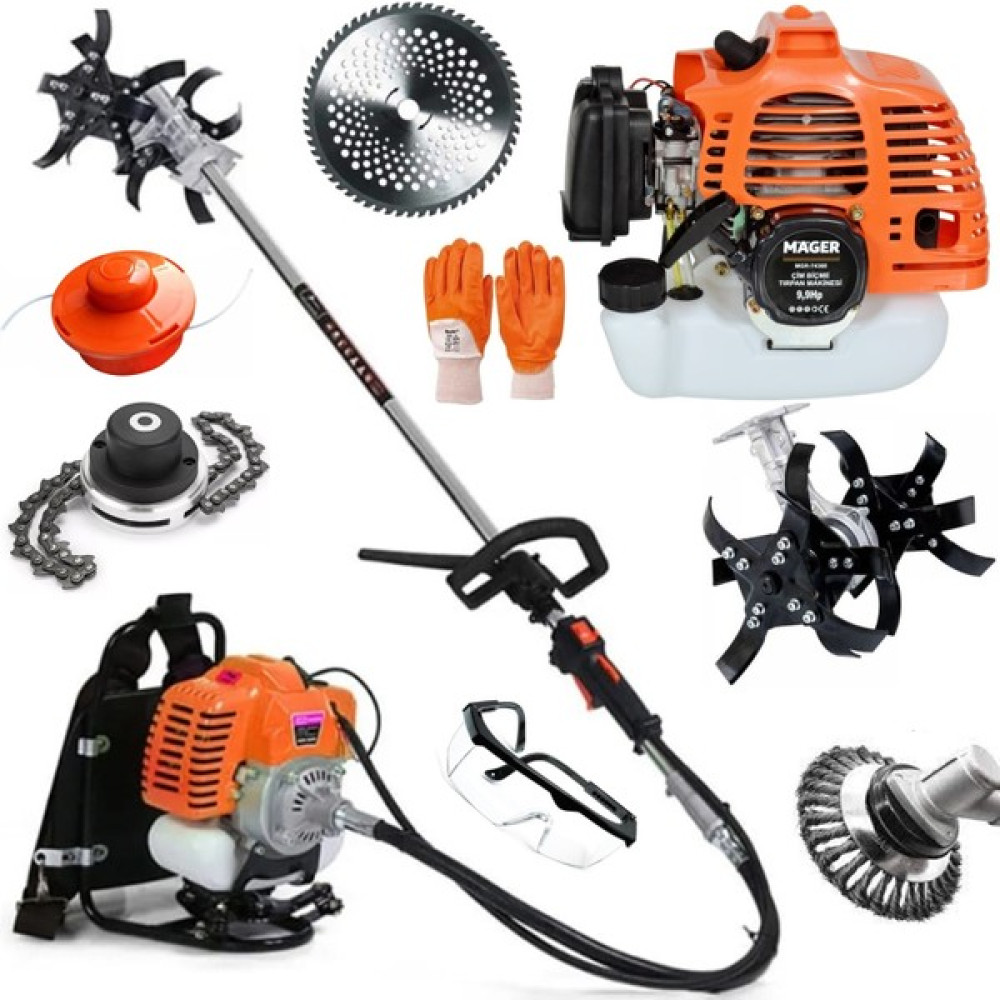Mager Benzinli 9,9 Hp Çapa Aparatlı Toplam 5 Başlık Ultra Çim Biçme Tırpan Makinası Sırt Tipi Bahçe Makinesi Fiyatı