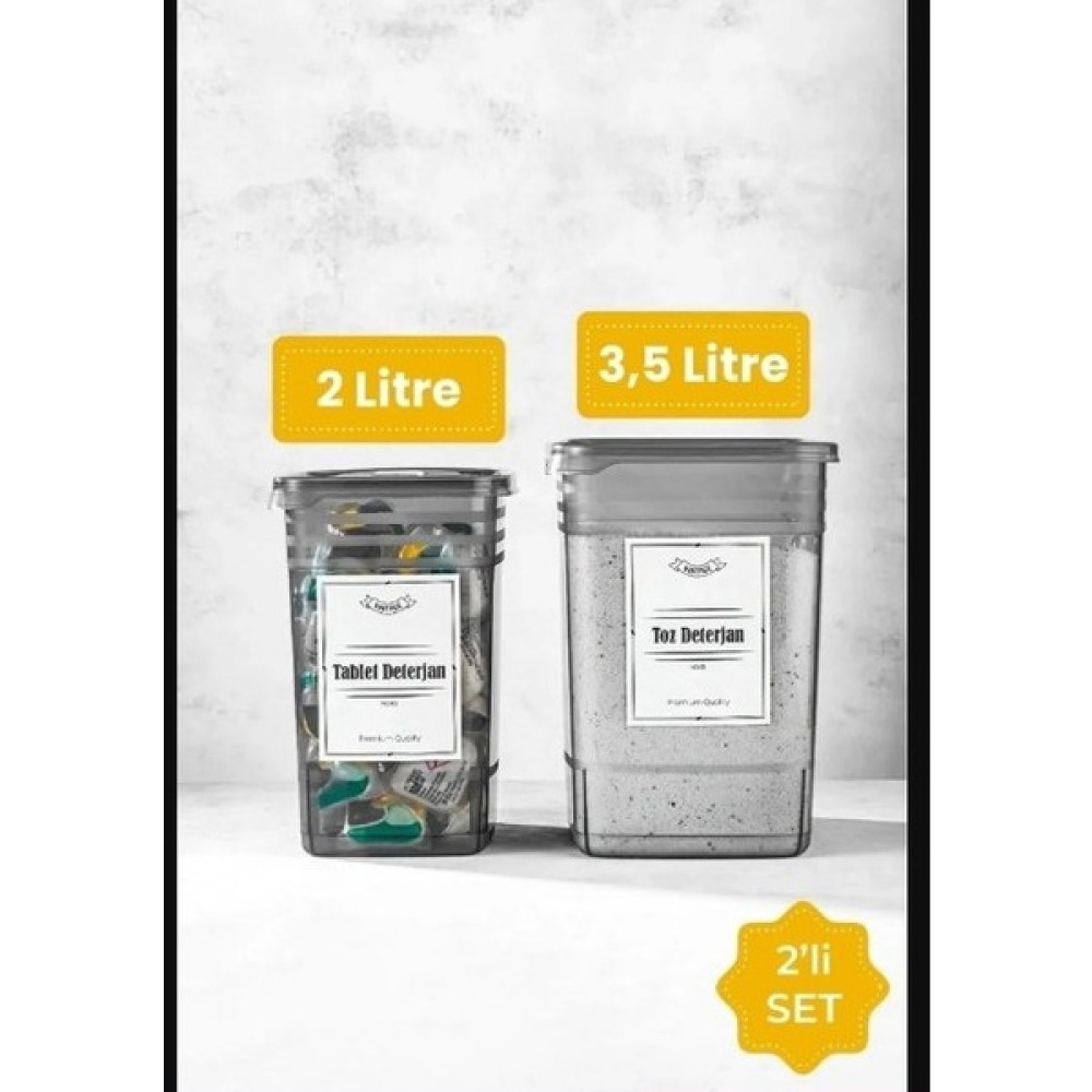 Magev Plastik 2li Deterjan Kapaklı Saklama Kutusu Toz ve Tablet Deterjan Saklama Kabı - Gri Eşya Saklama Kutusu Fiyatı