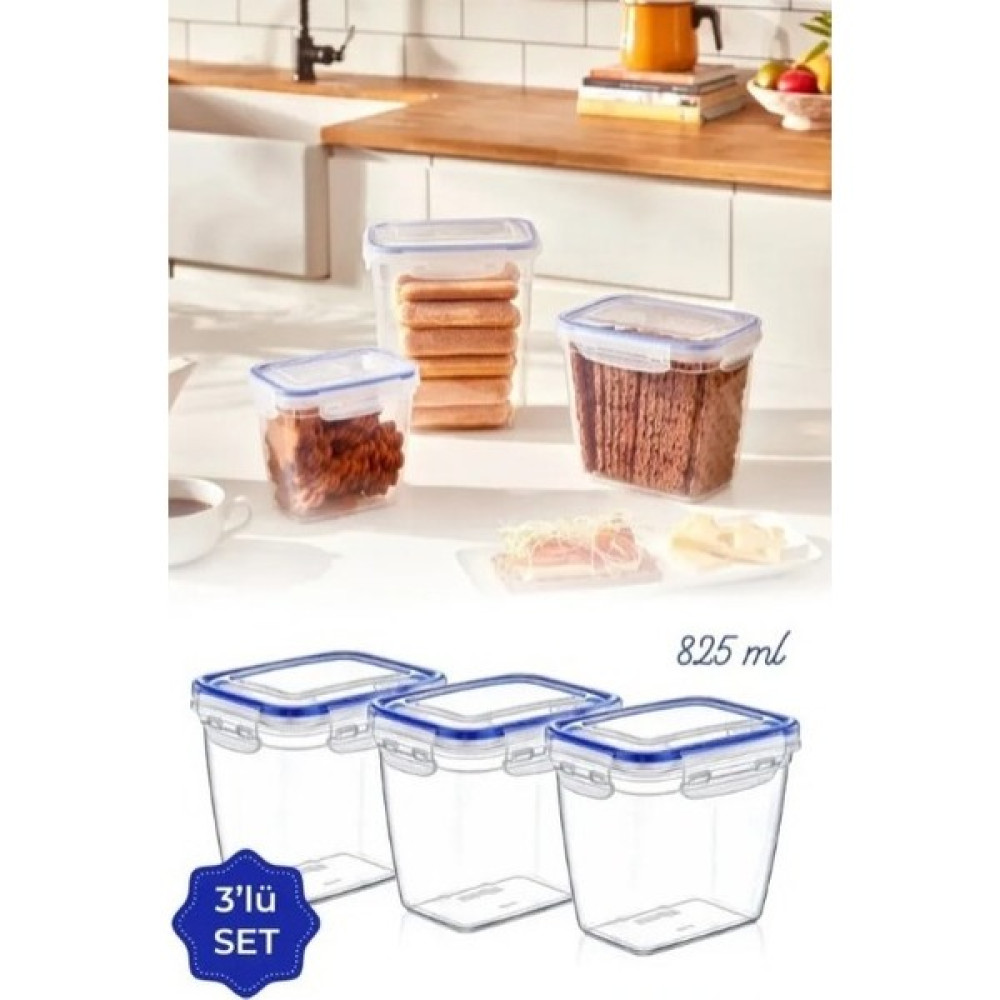 Magev Plastik 3lü Set 825 ml Contalı Derin Dikdörtgen Saklama Kabı - Şeffaf Saklama Kapları Fiyatı