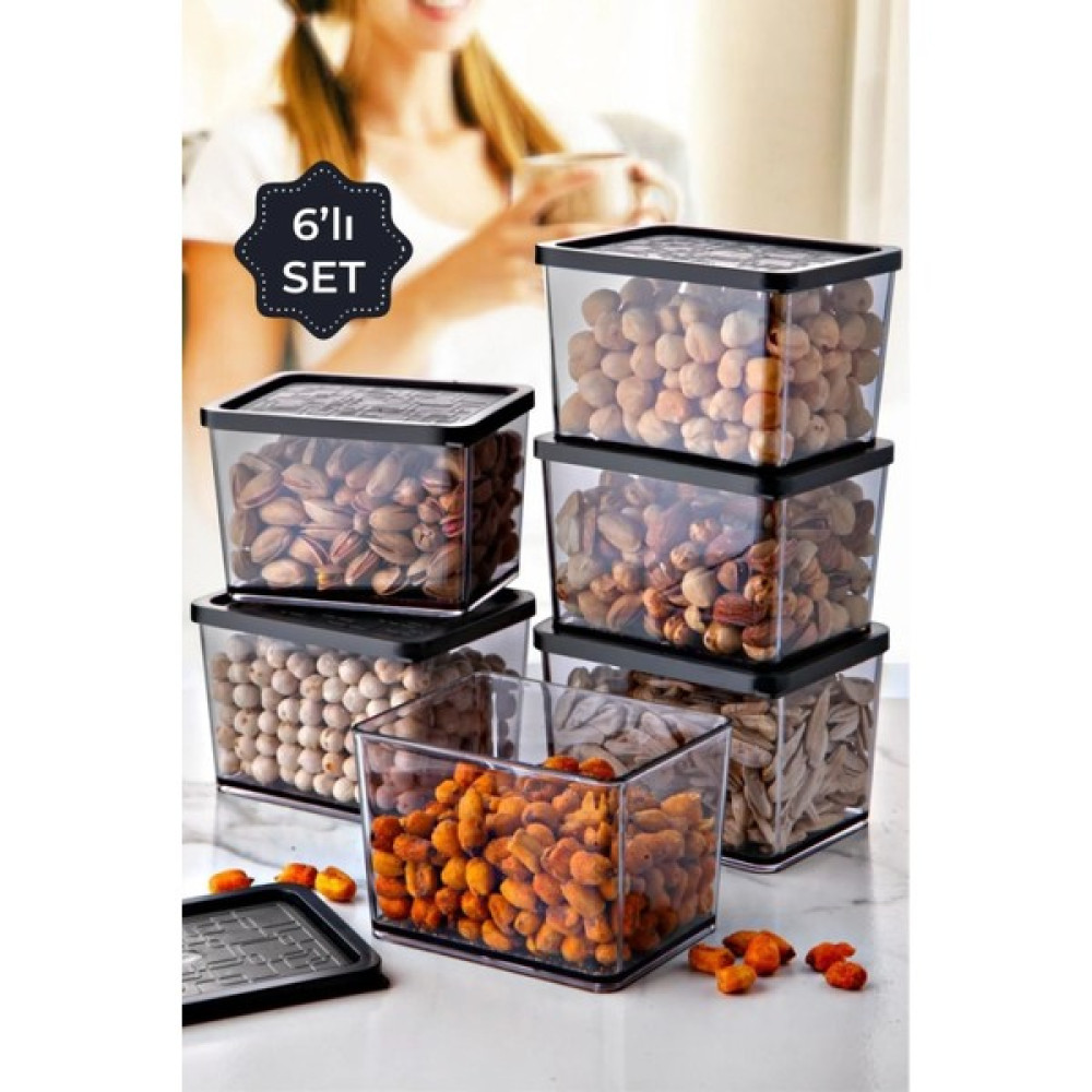 Magev Plastik 6lı Multi Set Kapaklı Saklama Kabı Büyük Boy Siyah Saklama Kapları Fiyatı