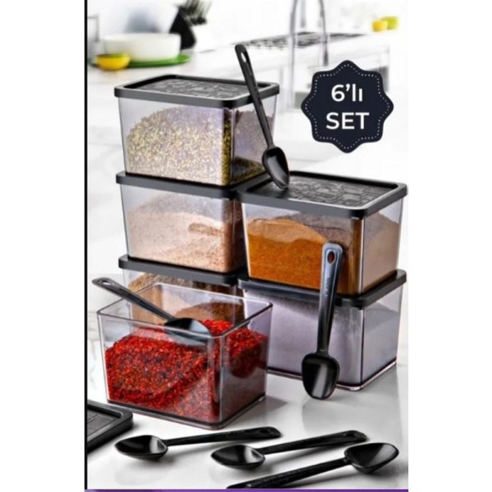 Magev Plastik 6lı Multi Set Kaşıklı Baharatlık Büyük Boy - Antrasit Baharat Setleri & Baharatlıklar Fiyatı
