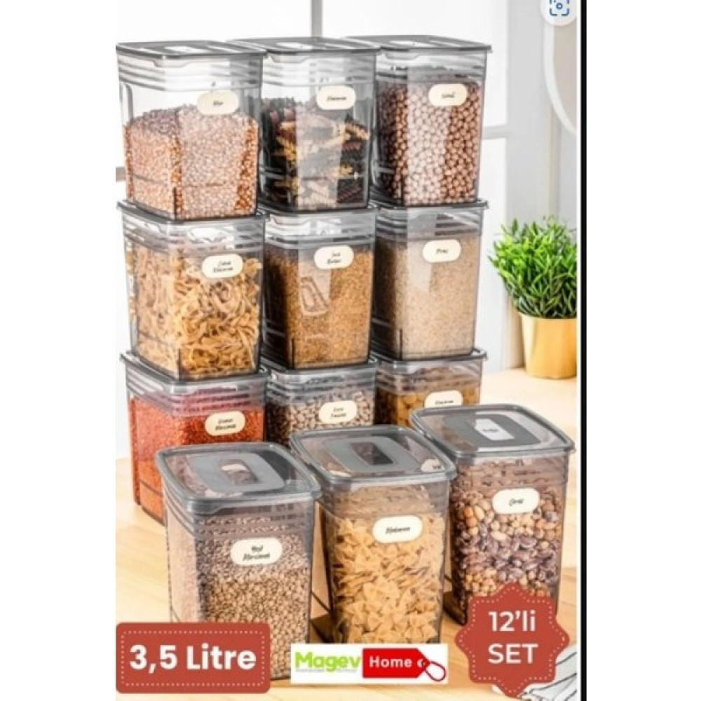 Magev Plastik Kapaklı Çoklu Erzak Saklama Kabı Plastik Saklama Kabı 12X3,5 Lt - Gri Saklama Kapları Fiyatı