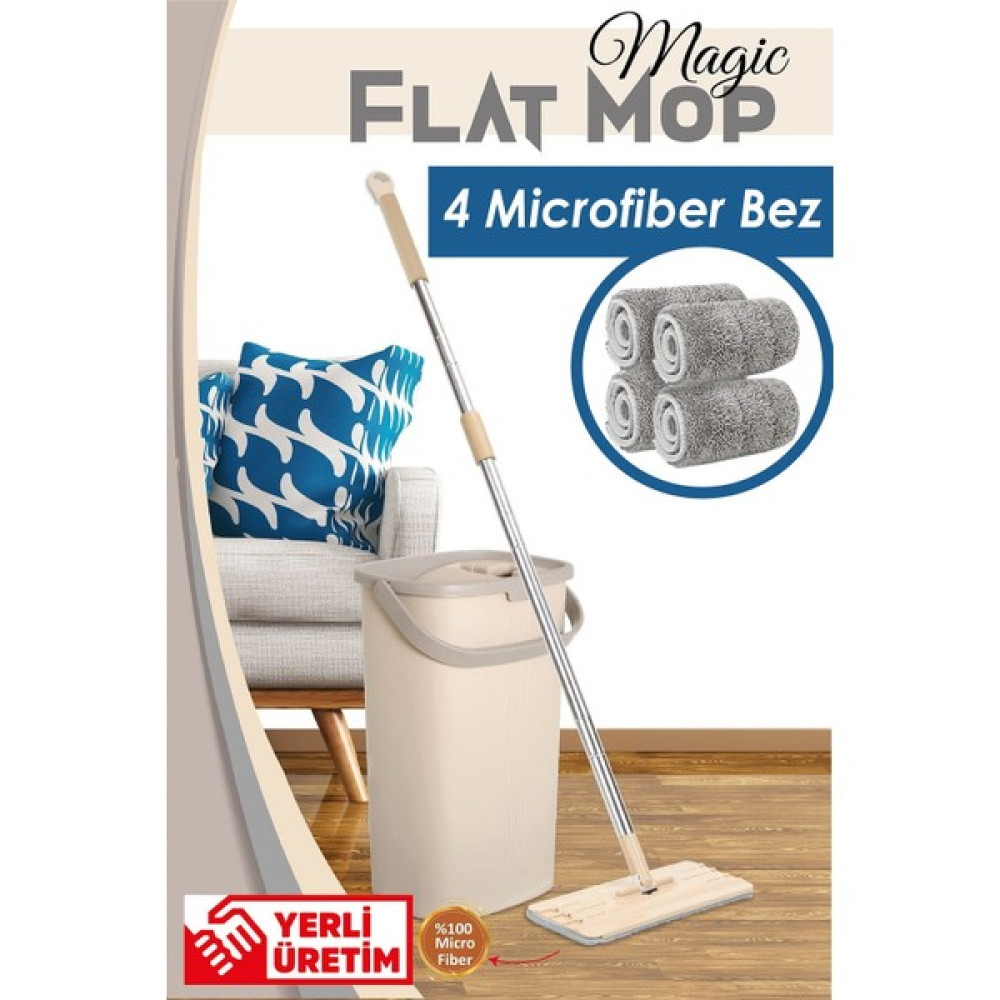 Magic Flat Tedarikçi Baba Magic Flat Tablet Mop Set + 4 Yedek Bez - Krem Temizlik Malzemeleri Fiyatı