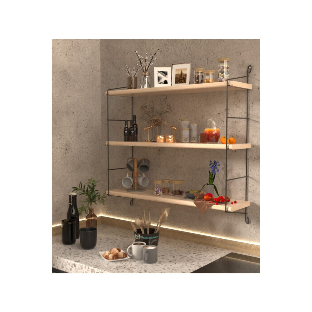 Magic Kitchen Çam Doğal Ahşap Büyük Boy 3 Katlı Duvar Rafı Duvar Rafı Fiyatı