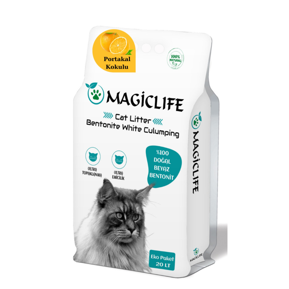 MAGIC LIFE Magiclife 20 Lt Ince Tane Portakal Kokulu Beyaz Bentonit Kedi Kumu Evcil Hayvan Ürünleri Fiyatı