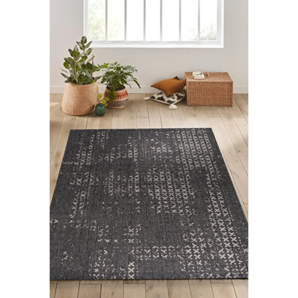 Magic Modern Salon Halısı Oturma Odası Etnik Desenli Eskitme Halı Iskandinav Bahçe Balkon Halısı - 80 x 150 cm - Antrasit - Gri Salon Halısı Fiyatı
