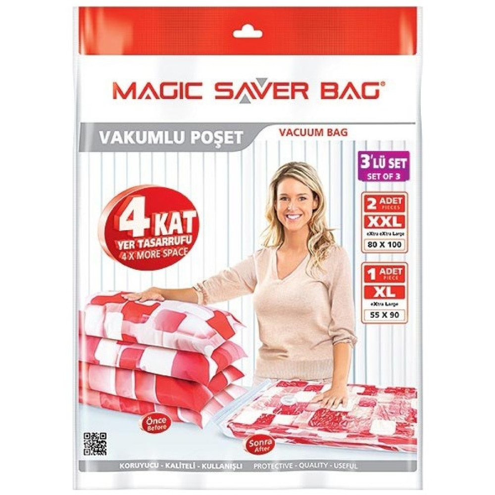 Magic Saver Bag 3'lü Vakumlu Saklama Poşeti - Şeffaf - 2 Adet Hurç Fiyatı