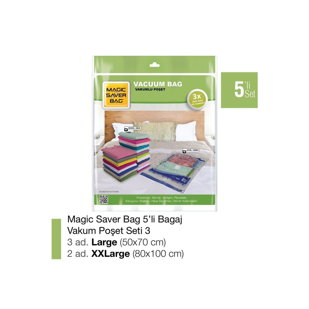 Magic Saver Bag 5´li Bagaj Vakumlu Poşet Seti 3 Hurç Fiyatı