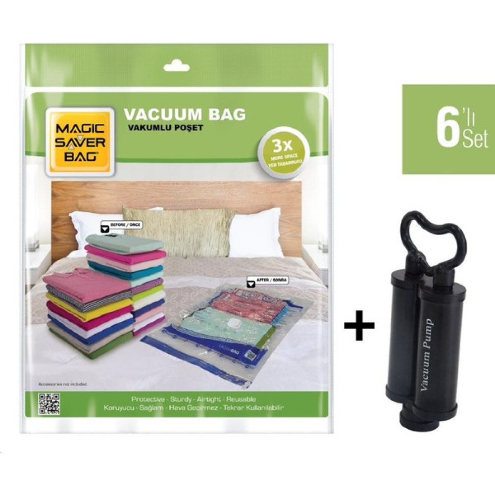 Magıc Saver Bag 6'lı Set Xxlarge Vakumlu Poşet Pompa - 6 XXL Hurç Fiyatı