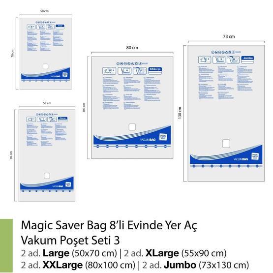 Magic Saver Bag 8'li Evinde Yer Aç Vakumlu Poşet Seti 3