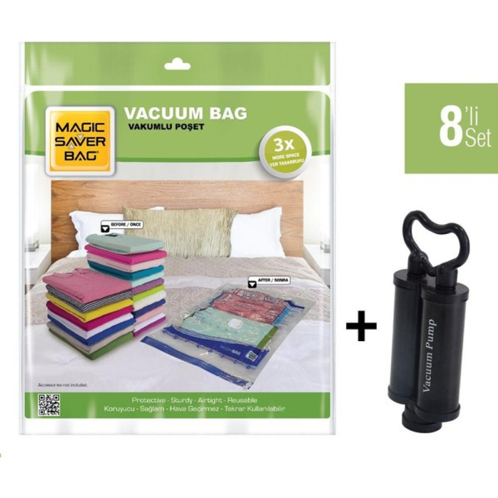 Magıc Saver Bag 8'li Set Jumbo Vakumlu Poşet Pompa - 8 li jumbo Hurç Fiyatı