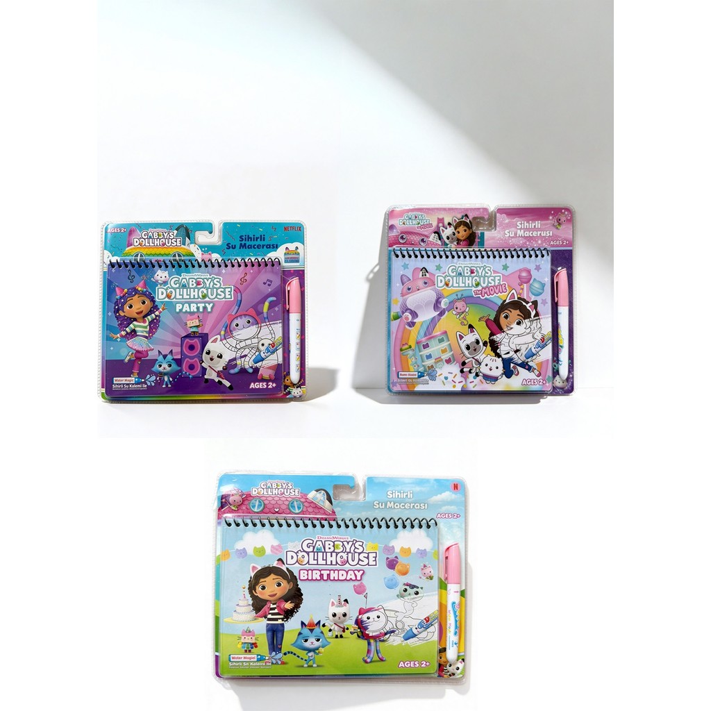 Magic Water 3'lü Set Gabby's Dollhouse Birthday Party The Movie Sihirli Boyama Kitabı Water Painting Diğer Fiyatı
