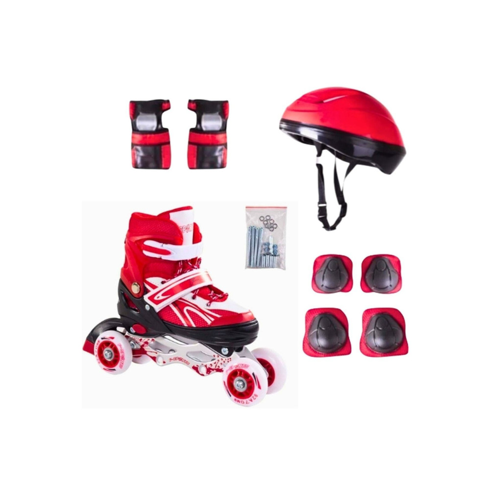 MAGICAL Kırmızı Işıklı Ayarlanabilir 2+2 Silikon Teker Metal Alıştırma Pateni Kask Dizlik Dirseklik Set Oyun 39-42 Beden Paten Fiyatı