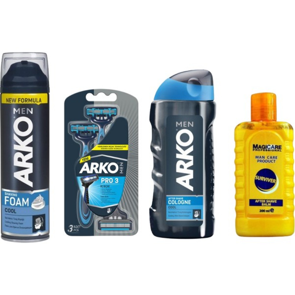 Magıcare After Shave Balm Survıver 200 Ml+Arko Men T3 Pro 3 Bıçaklı Tıraş Bıçağı 3'lü & Cool Tıraş Köpüğü 200 ml & Cool Tıraş Kolonyası 250 ml Süper Fırsat Tıraş Paketi Oto Boyaları Fiyatı