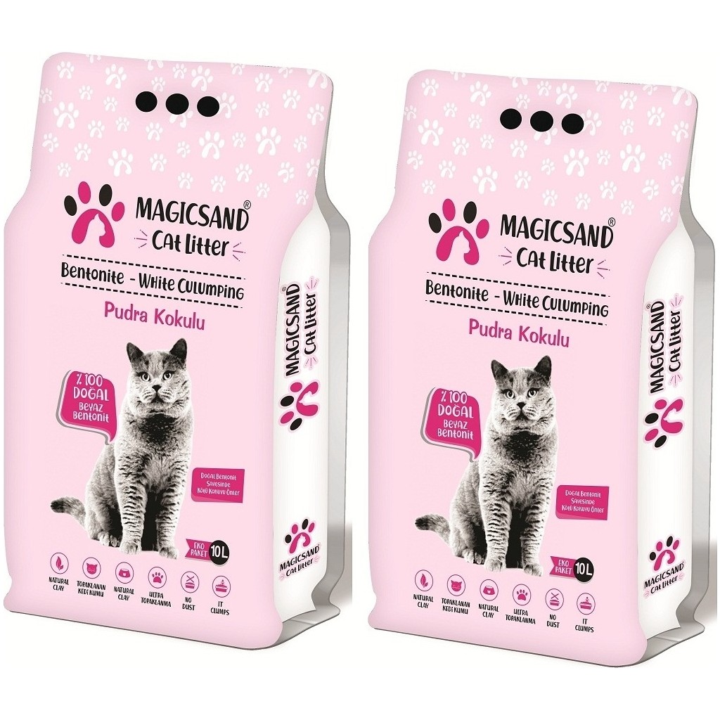 Magicsand Bebe Pudra Kokulu Topaklanan Kedi Kumu %100 Doğal Bentonit 2X10LITRE Evcil Hayvan Ürünleri Fiyatı