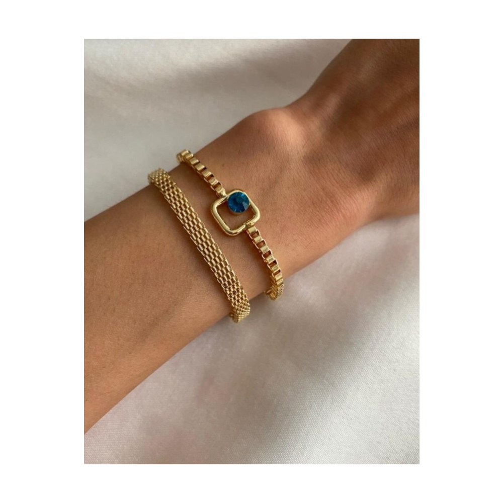 MagicStone Blue Sparkle Ikili Kombin Altın Bileklik 20 cm Beden Bijuteri Bilezik Fiyatı
