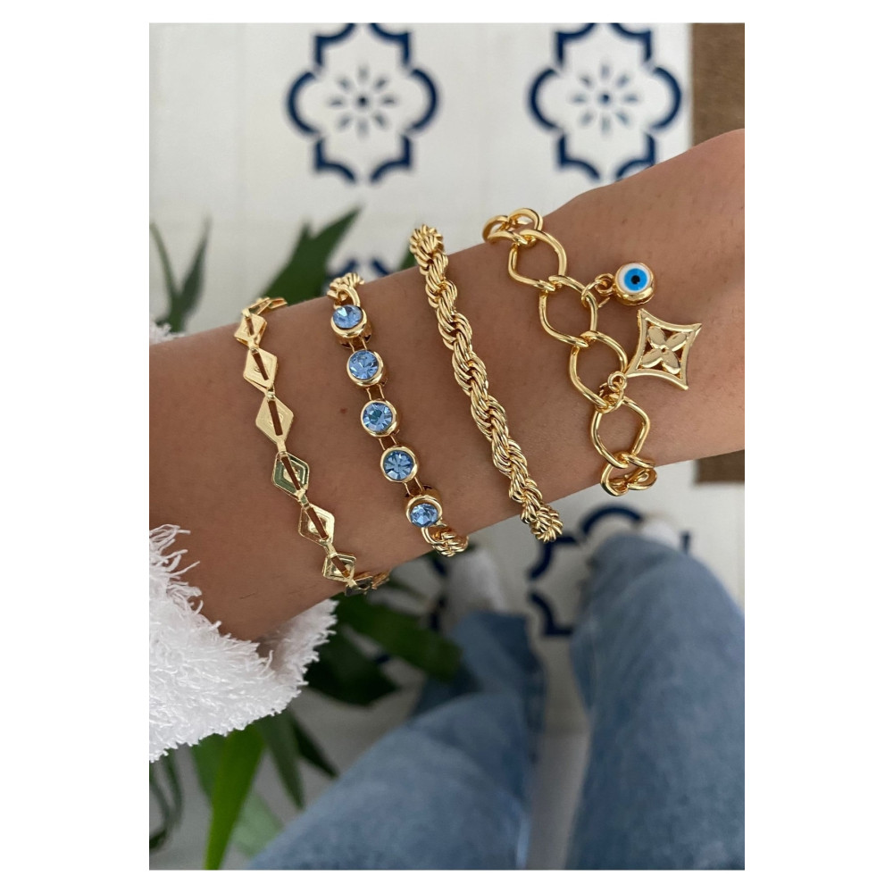 MagicStone Turquoise Stone Dörtlü Kombin Bileklik 20 cm Beden Bijuteri Bilezik Fiyatı