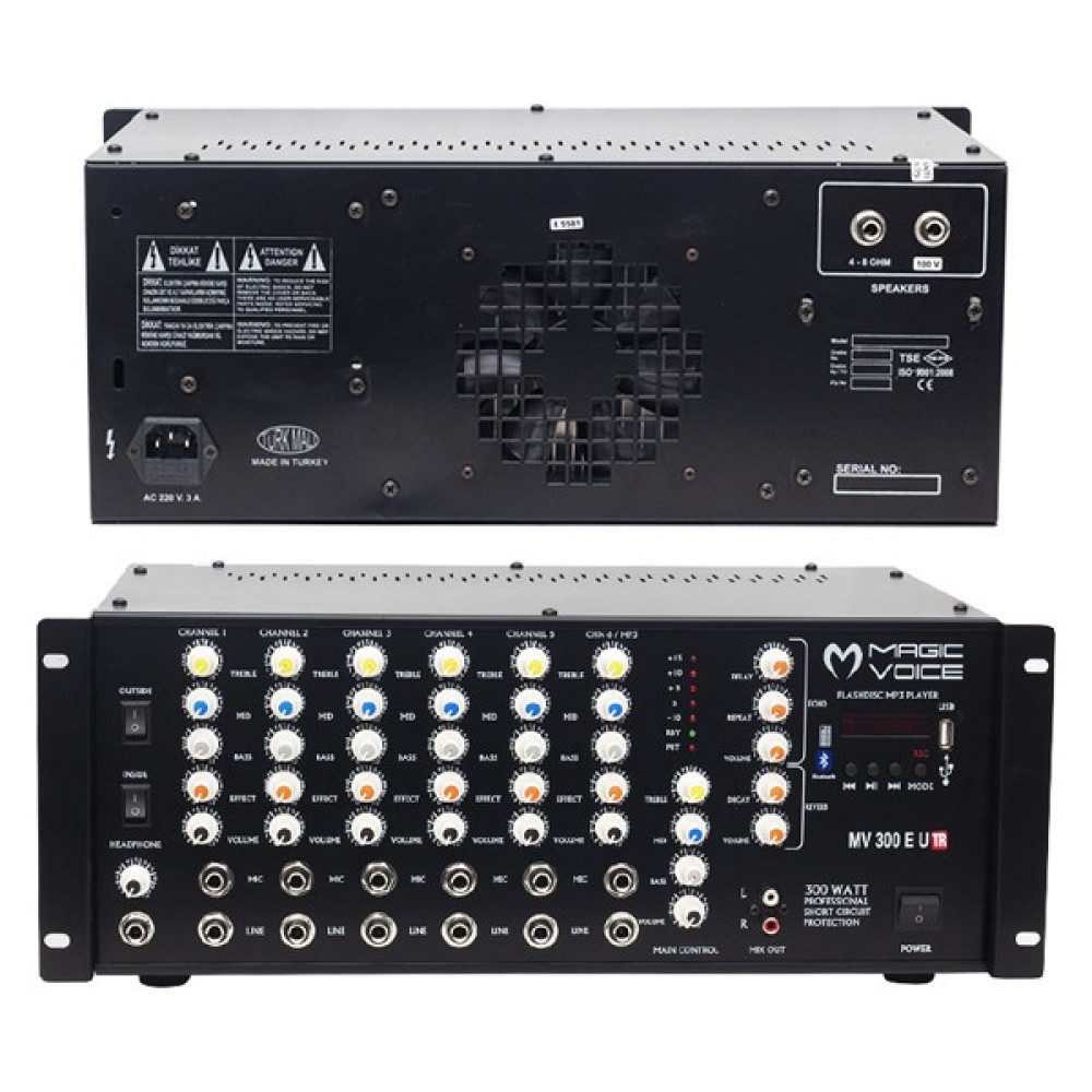 Magicvoice MV-300EF-TR 300 Watt 6 Mikrofon Girişli Usb-Bluetooth Destekli Trafolu Mixer Anfi Oto Boyaları Fiyatı