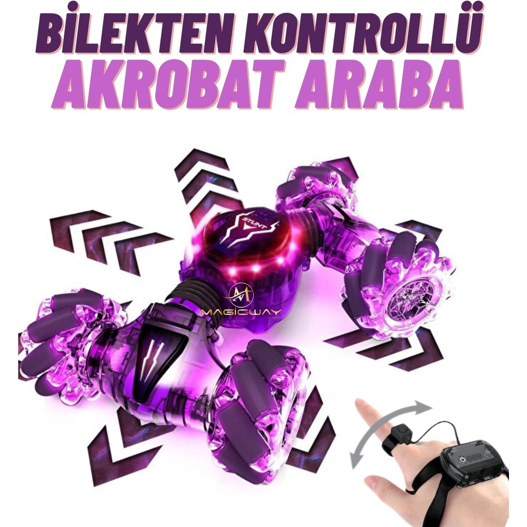 Magicway Bilekten Kontrol El Sensörlü ve Uzaktan Kumandalı LED Işıklı 4x4 Çift Kumandalı Drift Atan Yan Yan Giden 360 Derece Dönebilen Akrobat Araba Diğer Fiyatı