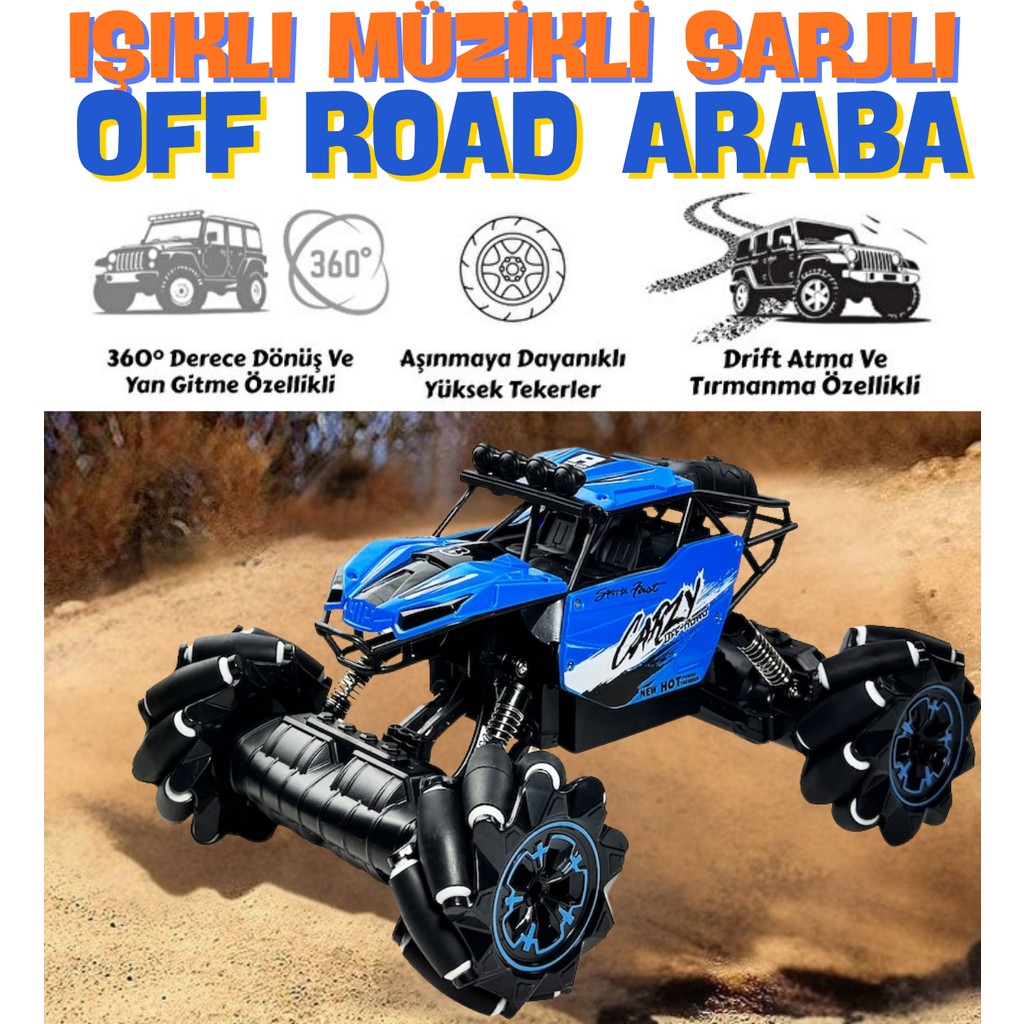 Magicway Müzikli Işıklı Sarjlı Drift Atan 4x4 Yüksek Performanslı 360° Dönen Yan Yan Giden Akrobat Off Road Arazi Aracı Oyuncak Araba - Mavi Anne Bebek Oyuncak Fiyatı