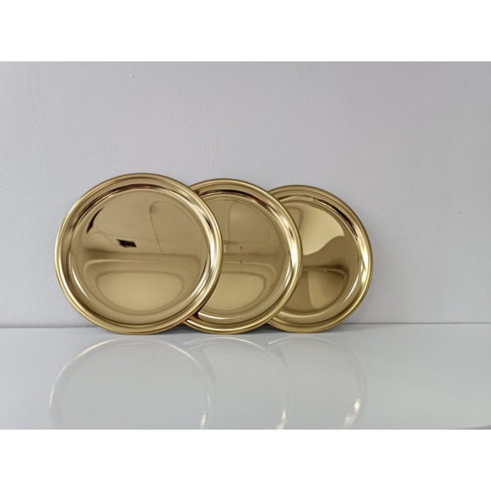 Maglor 3 Adet Gold Paslanmaz Çelik 20 cm Yuvarlak Çay Kahve Pasta Servis Tepsisi Dekoratif Sunum Tepsisi Servis Tepsisi Fiyatı