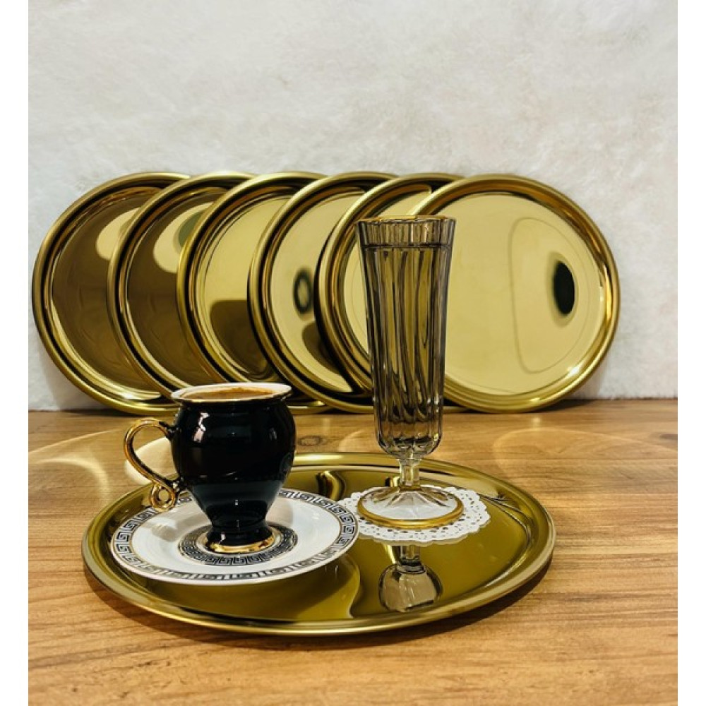 Maglor 6 Adet Gold Paslanmaz Çelik 20 cm Yuvarlak Çay, Kahve, Pasta Servis Tepsisi Dekoratif Sunum Tepsisi Servis Tepsisi Fiyatı