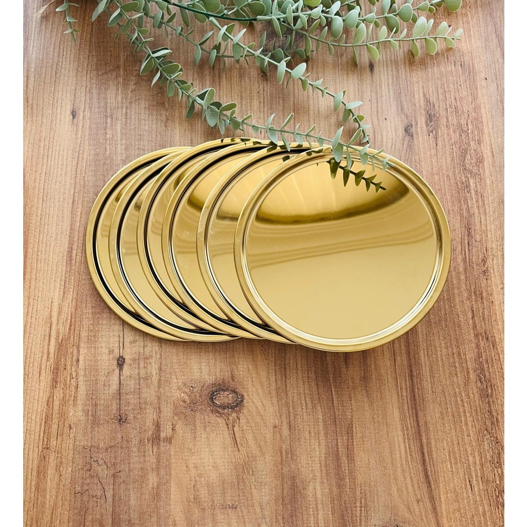 Maglor 6 Adet Gold Paslanmaz Çelik 21 cm Yuvarlak Çay, Kahve, Pasta Servis Tepsisi Dekoratif Sunum Tepsisi Diğer Fiyatı