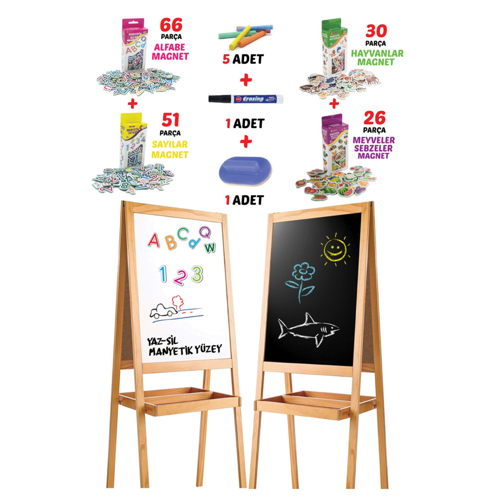 MAGNET İQ Ahşap Yazı Tahtası 4lü Set Manyetik Özellikli Çift Taraflı Kalem & Yazı Gereçleri Fiyatı