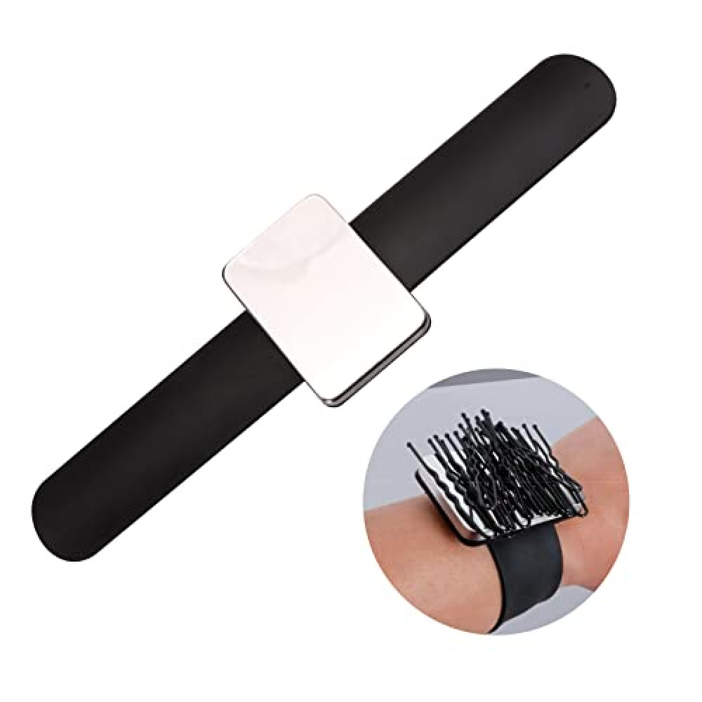 Magnetic Bobby Pin Holder - Hold Metal Bobby Pins and Clips in Easy Reach - Beauty Tools - Magnetic Pin Holder for Sewing, Cushion for Sewing Wristband Hair Stylist Wrist Cushion(Black)