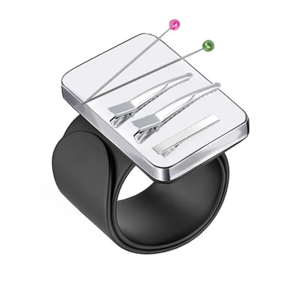 Magnetic Pincushion for Sewing, Silicone Wrist Magnetic Wristband for Braiding Gel, Pin Cushion Holder Bracelet for Quilting Sewing & Hairstylists (Black)