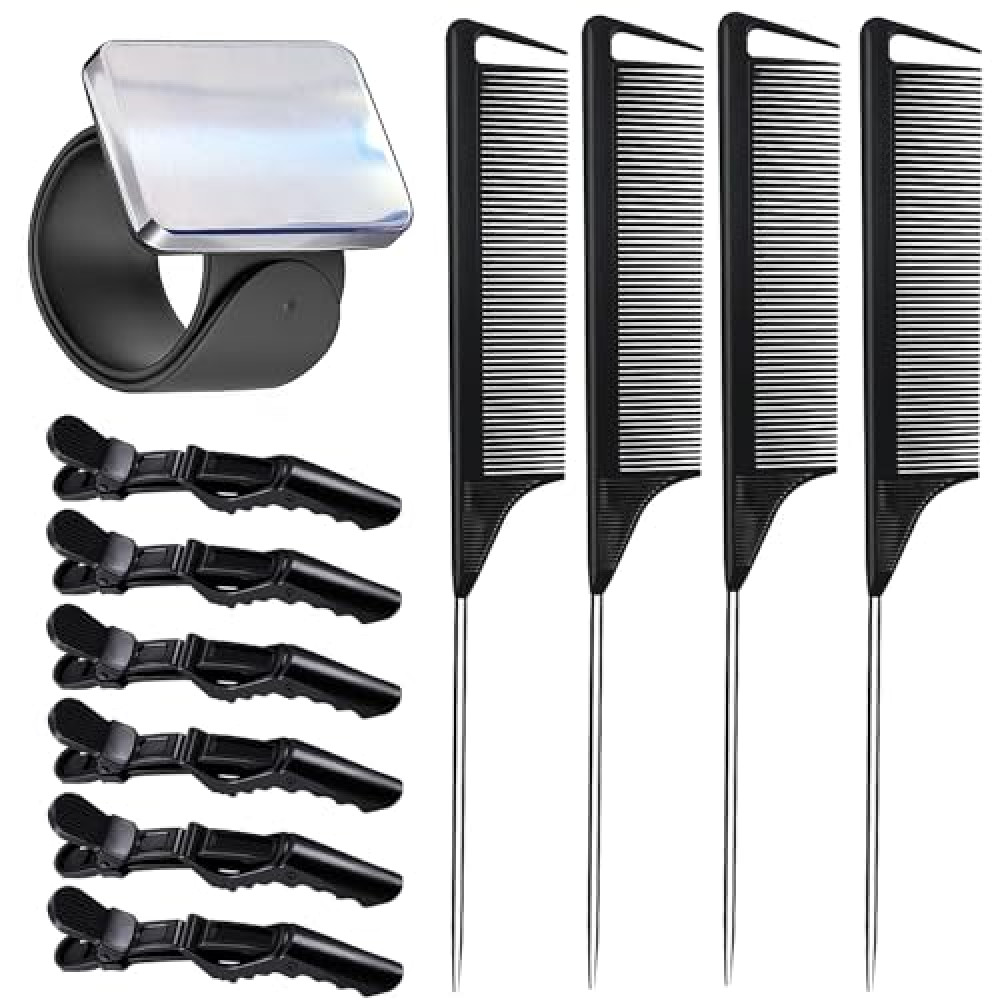 Magnetic Wristband for Hair Stylist Pin Wristband Wrist Pin Holder Braiders Wristband with 4 Pieces Hair Rat Tail Combs 6 Pieces Plastic Clip (Black)