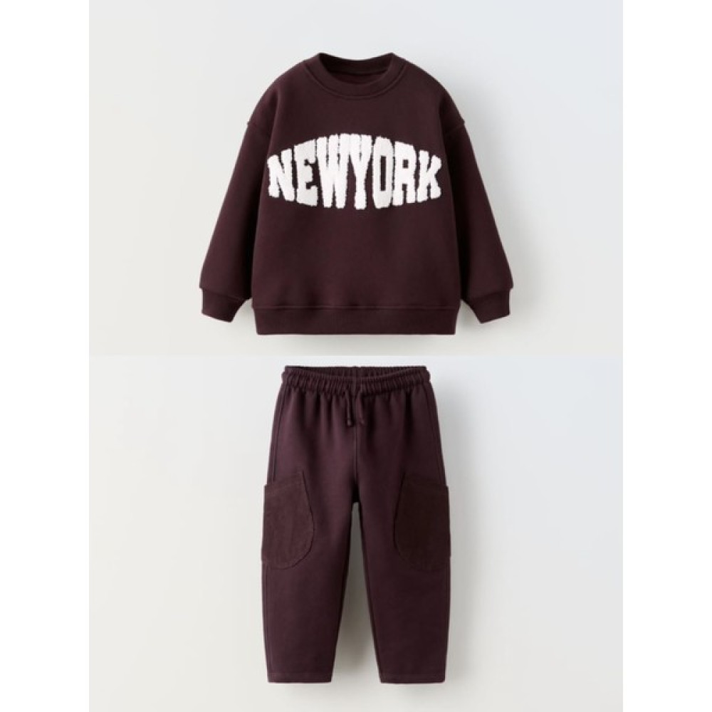 Magu Çocuk New York Baskılı Süzene Pamuklu Sweatshirt Cepli Eşofman Alt-Üst Takım Erkek Çocuk Giyim Takımı Fiyatı