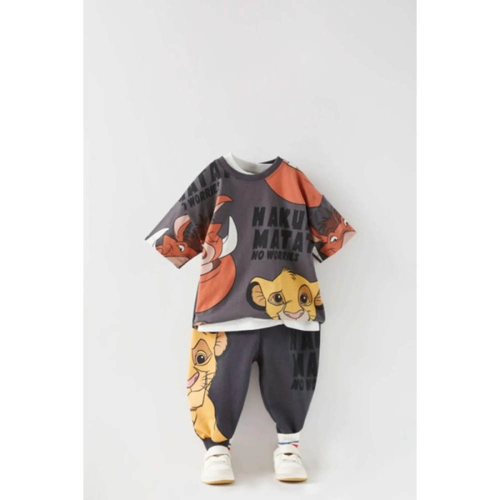 Magu Çocuk Siyah Disney The Lion King Pamuklu T-Shirt Jogger Eşofman Alt-Üst Takım Erkek Çocuk Giyim Takımı Fiyatı