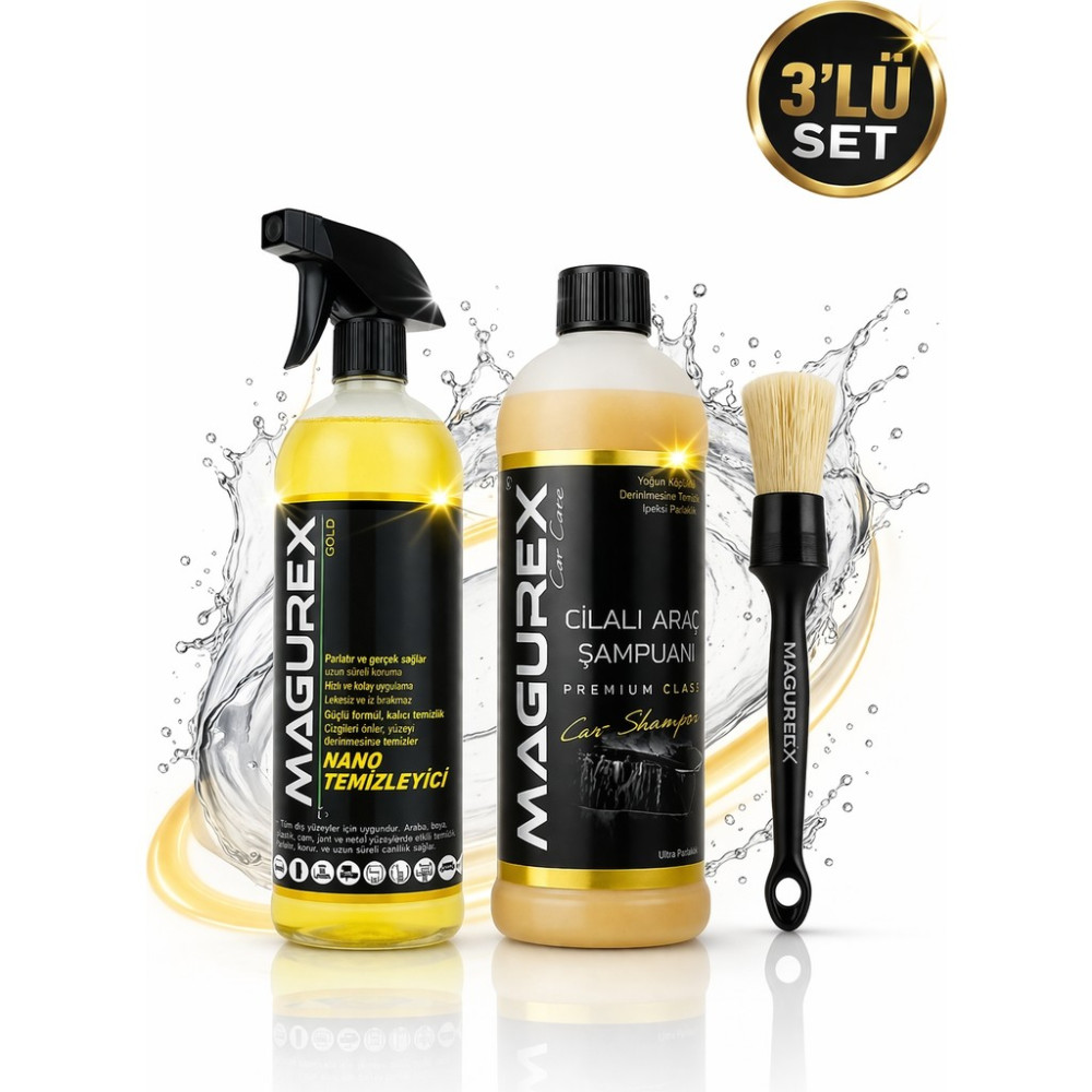 Magurex Cilalı Oto Şampuanı 800ML + Nano Temizleyici 800ML + Detay Fırçası Seti - mgrxclllttsmpntbkmst Diğer Fiyatı
