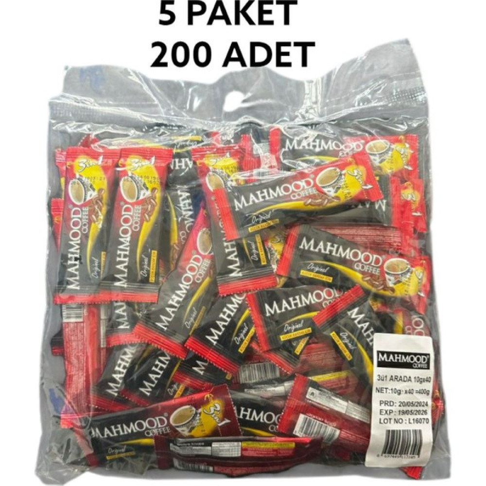 Mahmood Coffee 3ü1 Arada 10 Gr 40 Lı 5 Paket Otobüs Ikramlık Hazır Kahve 200 Adet Kahve Fiyatı