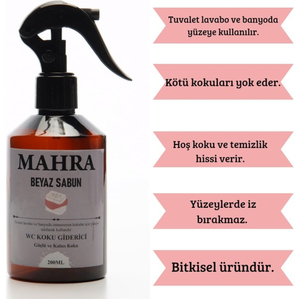 Mahra Beyaz Sabun Kokulu Wc Lavabo ve Banyo Kötü Koku Giderici Ultra Kalıcı Yüzey Parfümü Oda Kokusu 200 ml Oda Kokusu Fiyatı
