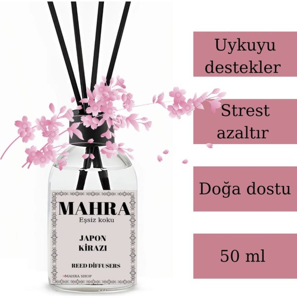 Mahra Oda Kokusu Japon Kirazı Bambu Çubuklu Esansiyel Uçucu yağ reed diffuser 50 ml Oda Kokusu Fiyatı