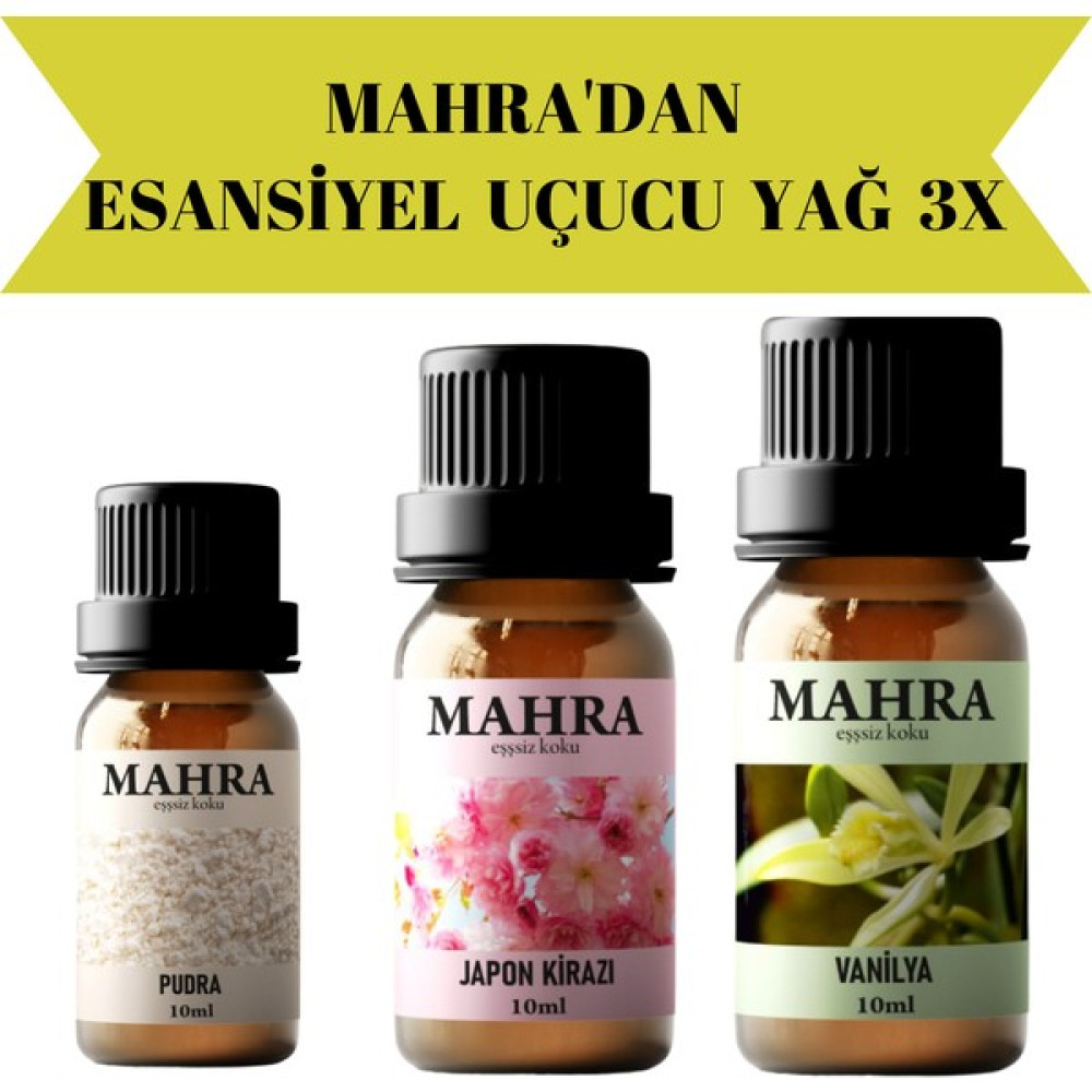 Mahra Pudra, Japon Kirazı, Vanilya Esansiyel Uçucu Buhurdanlık Yağı Oda Kokusu 10 ml x 3 Oto Boyaları Fiyatı