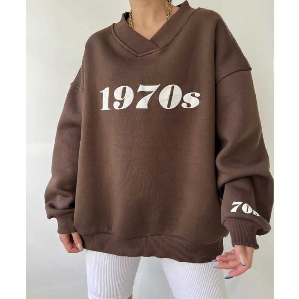 Mai 1970S Kahverengi Oversize Unisex Sweatshirt Bayan Sweatshirt Fiyatı
