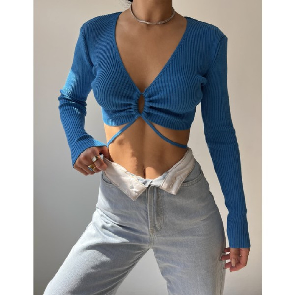 Mai Berta Mavi Triko Crop Bluz Fiyatı