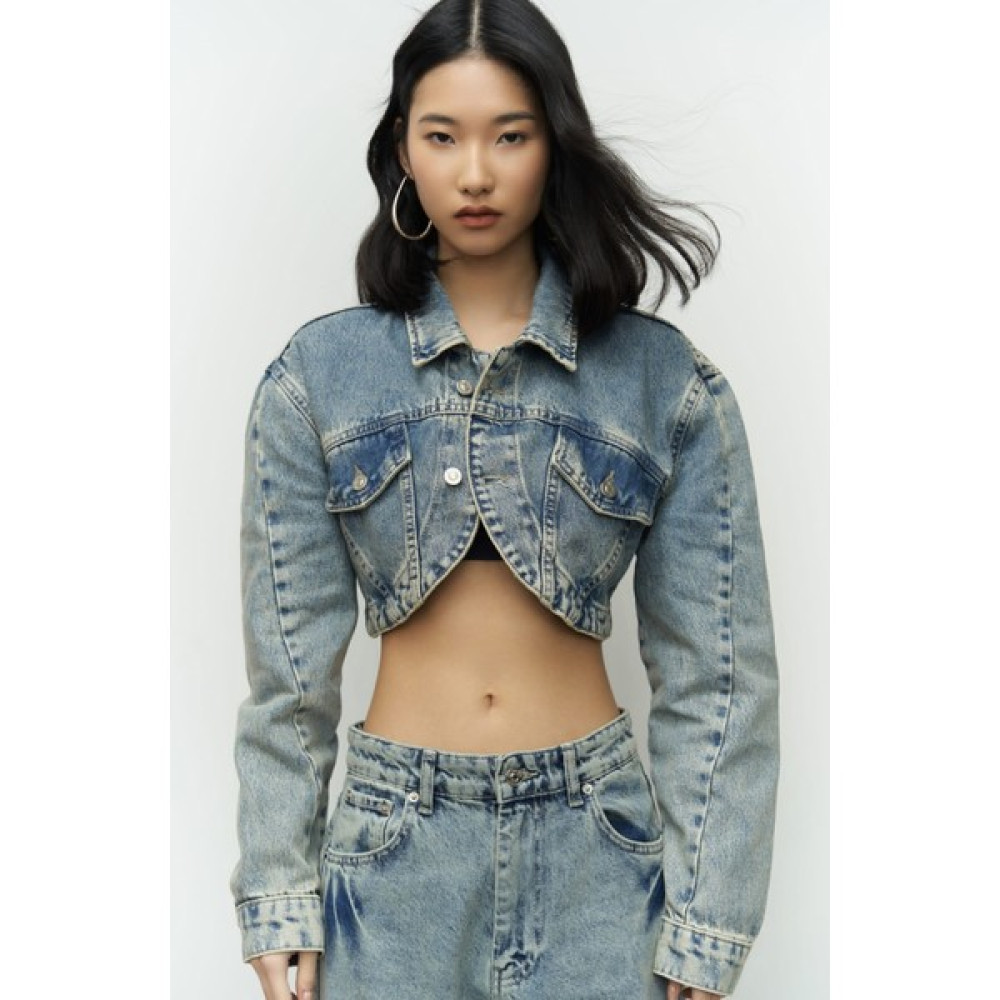 Mai Collection Cali Çapraz Detay Kirli Yeşil Crop Jean Ceket Bayan Ceket Fiyatı